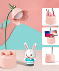 Rechargeable Kids Desk Lamp With 360 Degree Flexible Gooseneck Eye Care LED Light Touch Control Dimmer Three Brightness Levels Pen Holder Flower Design Pink Room Decor Gift Box Included
