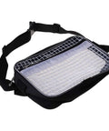 Flat Out Solid Anti Static Clear Pvc Tool Bag And Waist Pouch For Scrapbooking Dies Multi Pocket Storage view with black strap and clear top.