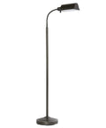 Cordless Battery Operated Floor Lamp With Natural Daylight LEDs, 30 Bulbs At 2.5W Total, Black Antique Brass Banker Shade