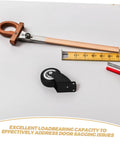 Built Tough Heavy Duty Sliding Door Wheels Featuring Whisper Quiet Rollers For Barn Door Hardware with measuring tools.
