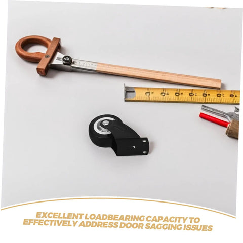 Built Tough Heavy Duty Sliding Door Wheels Featuring Whisper Quiet Rollers For Barn Door Hardware with measuring tools.
