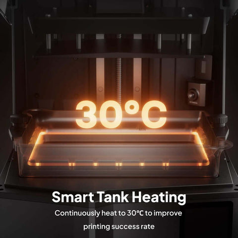 Smart tank heating feature of Saturn 4 Ultra 16K Resin 3D Printer with 30°C temperature display, enhancing printing success rate.