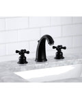 Victorian Widespread Bathroom Faucet In Matte Black, Solid Brass Construction, Deck Mount, 8 To 16 Inch Spread, 1.2 GPM Flow