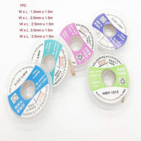 Pro Grade Desoldering Braid Solder Wick For BGA Rework 1.5mm Copper Wire Desoldering Ribbon, multiple sizes displayed