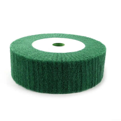 Flap Wheel For Metal Polishing And Rust Removal, 320 Grit Non Woven Nylon Disc, Abrasive Buffing Tool, 6 Inch Diameter, Green Color