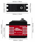 Tough As Nails 40Kg High Torque Digital Servo delivering flawless 180 degree turn showing size dimensions and IP68 waterproof design.