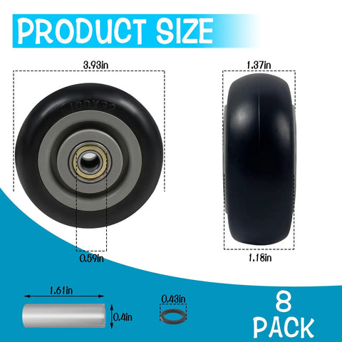 8 Piece 4 Inch PU Caster Wheels Kit For Carts And Platforms - Size details of replacement casters, 4x1.2 inch, black