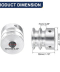 V Type Pulley With 10mm Bore And 30mm Outer Diameter, Double Groove Aluminum Alloy Drive Wheel dimensions and measurements