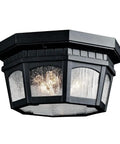 Courtyard Outdoor Ceiling Light Three Light Flush Mount In Textured Black With Clear Seeded Glass Damp Location Rated