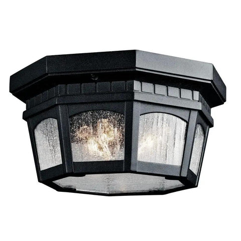 Courtyard Outdoor Ceiling Light Three Light Flush Mount In Textured Black With Clear Seeded Glass Damp Location Rated For Patios And Porches 6.25 In H By 12.25 In W 5.5 Lbs