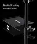 Sturdy Drum Accessory Tray With Clamp On Shelf For Electronic Kits, Flexible Mic Stand Holder showcasing flexible mounting with black EVA surface.