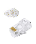 100 Pack Cat6 RJ45 Connectors For Solid And Stranded UTP Ethernet Cables Crimp On Ends Transparent Clear Finish Close-Up View