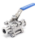 Front view of QiiMii KF-16 vacuum ball valve clamp valve in stainless steel 304 with blue locking lever
