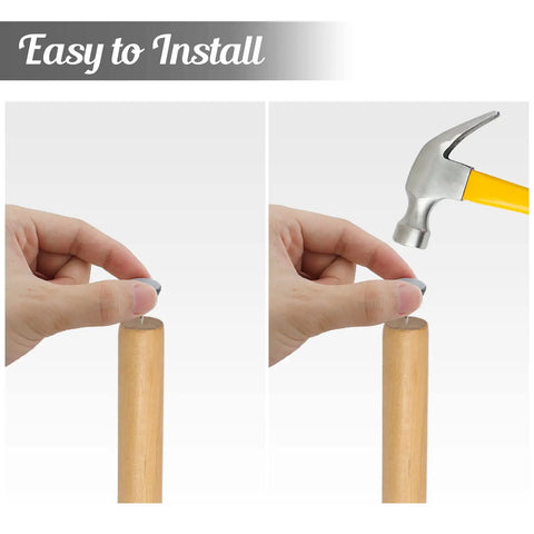 Installation of 24 Pack Nail On Furniture Sliders Three Quarter Inch Round Teflon Pads For Chair Legs Floor Protectors shown in gray