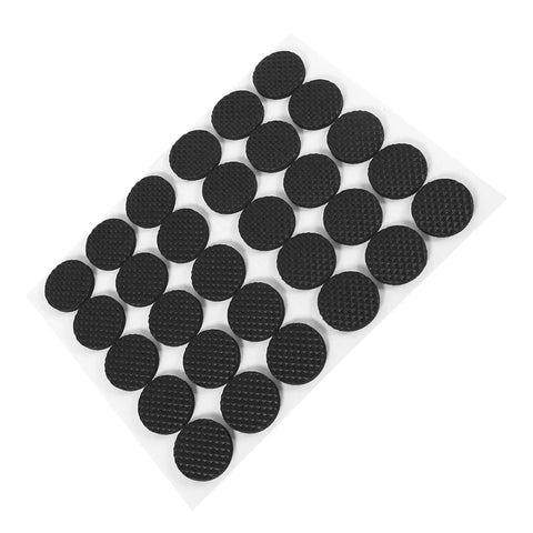 Self Adhesive Rubber Furniture Feet Pads 30 Pack For Table Chair Sofa Legs Shock Absorption Floor And Wall Protection For Wood Floors And Walls Easy Peel And Stick Pads Black arranged on a sheet.