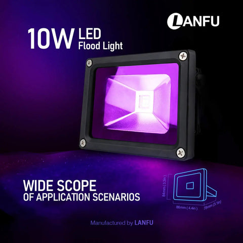 Two Pack 10W UV Black Light Flood Lamps With Plug Waterproof IP65 High Power Lit Neon Glow for parties and more