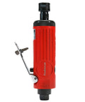 Shop Grade 1/4 Inch Pneumatic Straight Die Grinder With 22000 RPM, red tool with secure lock throttle for precision grinding.