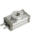Rock Solid Heavy Duty Pneumatic Rotary Cylinder Air Actuator For Industrial Automation With 0 To 190 Degree Swing Rotation Table And Hella Tough Performance MSQB Series, showing front view with connectors.