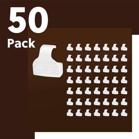 50 Pack Cabinet Restrictor Clips For Grass TEC 864 Hinges Snap In Hinge Stops Door Open Limiter shown on dark background.