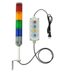 Four-Stack LED Industrial Signal Tower Light With No Sound Andon Lights, Off On Flashing Mode, 24V DC, 5.3 Inch Pole, Red Yellow Green Blue