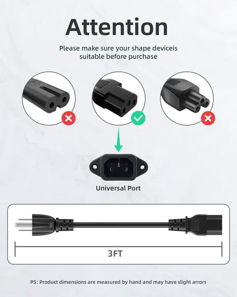 Diagram of 3 ft Replacement Three Prong Power Cord For Instant Pot And Most Kitchen Appliances with compatible connector illustration