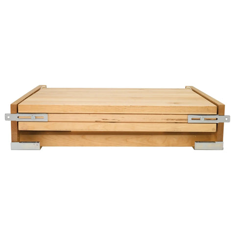Killer Pull Out Tambour Counter Extender For 21 Inch Drawers Heavy Duty Maple Wood Sliding Cabinet Organizer sweet kitchen prep space top rock solid and a serious counter upgrade, side view.