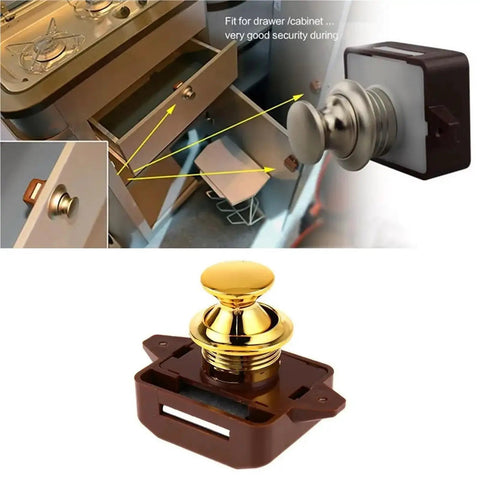 Keyless Push Button Latch For RV Cabinets And Camper Van Drawers, chrome zinc alloy, spring pop button design, DIY installation