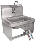 Stainless steel sink with Brass Knee Valve Pedal Faucet With Self Closing G1/2 Threads, hands free non contact water flow system.