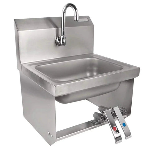 Stainless steel sink with Brass Knee Valve Pedal Faucet With Self Closing G1/2 Threads, hands free non contact water flow system.