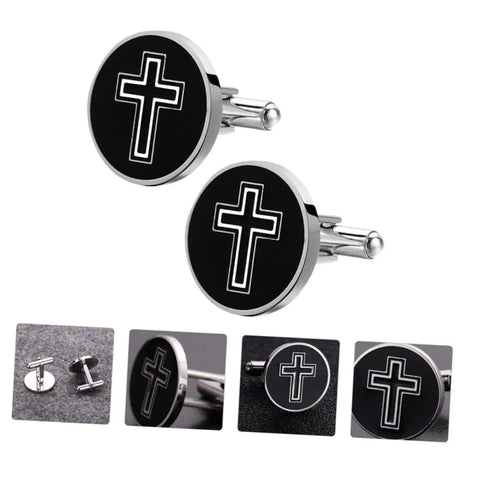 Black Cross Cufflinks For Men Titanium Steel Shine Dress Shirt Buttons Decorative Fasteners For Business And Formal Wear With A Boss Vibe