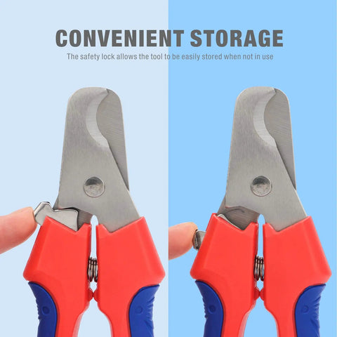 Straight Up Killer Electrician Wire Cutter showing safety lock feature for convenient storage and compact grip.