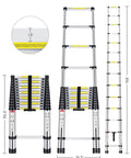 Sixteen Point Five Foot Aluminum Telescoping Ladder With Extra Replacement Non Slip Rubber Covers Beefy 330 Pound Load Capacity Foldable Multi Purpose Ladder For RV Outdoor DIY Projects with dimensions shown