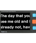 Grab And Go Handheld Digital Video Magnifier With TV AV Output 4X To 32X Zoom 5 Inch Screen showing text in black and white mode