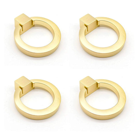 6 Pcs Brushed Brass Cabinet Ring Pulls Set In Zinc Alloy With Durable Single Hole Design Includes 22mm And 40mm Screws
