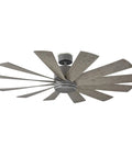 Premium 60 Inch Smart Ceiling Fan With Slick 12 Blade Design And Built In Led Light Kit Wet Rated For Indoor Outdoor Spaces Graphite Weathered Gray Finish features 12 blades in a modern design.