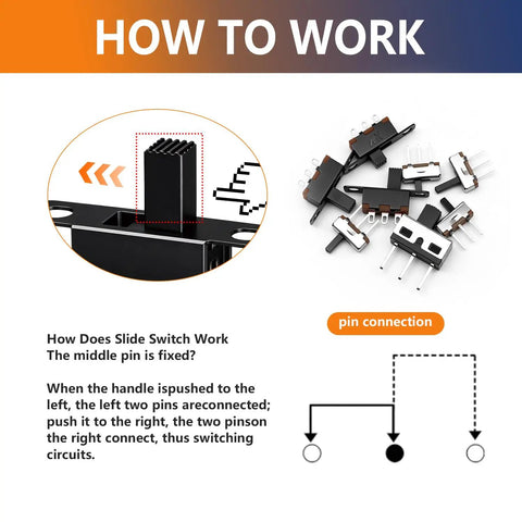 132 Piece Micro Slide Switch Kit Dope SPDT On Off 2 Position 3 Pin Tiny Toggle Switches diagram illustration for panel mount