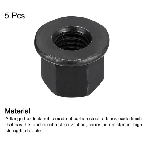 M12 Flange Hex Nuts 5 Pack Grade 10.9 Carbon Steel Heavy Duty Machine Parts with solid black oxide coating displayed from close-up angle.