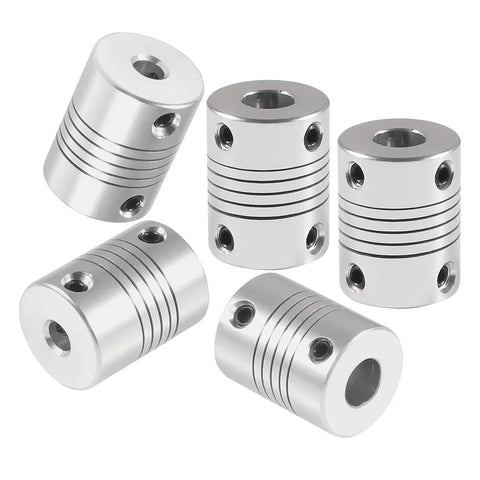 5 Pack Flexible Couplings 5mm To 8mm For NEMA 17 Stepper Motors In 3D Printers, Aluminum Alloy, Front View