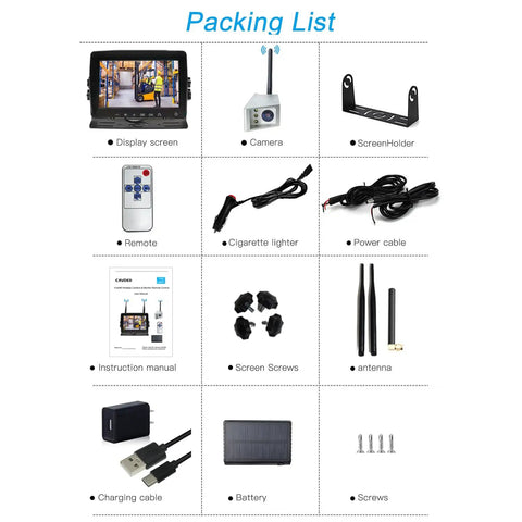 Heavy Hitter Magnetic Wireless Backup Camera System For Forklifts With 7 Inch Hd 1080p Monitor Rock Solid Digital Signal Rear View Cam Solar Charge Ready Setup