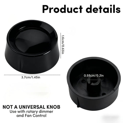 2 Pack Black Rotary Dimmer Knob Replacement for Rotary Dimmer Switch dimensions shown in black finish