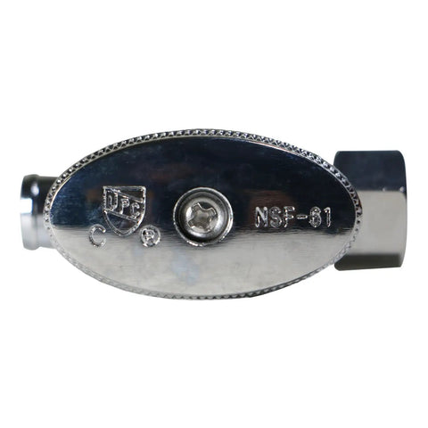 Close-up of 10 Pack 3/8 OD Compression to 1/2 PEX Straight Valve With Metal Handle For Potable Water And Hydronic Heating Compatible With Watts Everhot Viega Zurn Nibco Bow And More showing side engraving and metal finish.