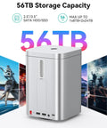Dual Bay Raid Enclosure Packing Lightning Fast Ten Gigabit Speed To Crush Up To Fifty Six Terabytes On Two Point Five Or Three Point Five Drives Plus Nvme Slot And Sd Tf Reader Docking Station ready for Mac Mini M4.