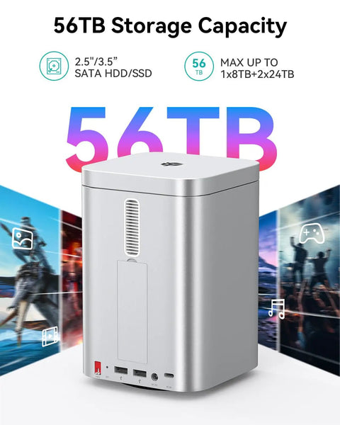 Dual Bay Raid Enclosure Packing Lightning Fast Ten Gigabit Speed To Crush Up To Fifty Six Terabytes On Two Point Five Or Three Point Five Drives Plus Nvme Slot And Sd Tf Reader Docking Station ready for Mac Mini M4.