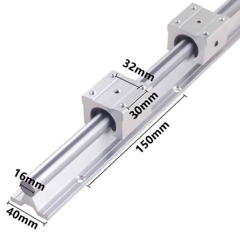 Beefed Up SBR16 2000mm Linear Rail Kit With 2 Rails And 4 SBR16UU Blocks, 16mm guide shown with dimensional markings