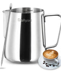 Barista Grade 12oz 350ml Milk Frother Cup With Scale in 304 Stainless Steel Pro Style Pour Spout for Latte Art and Cappuccino