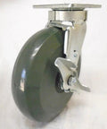 8 Inch Swivel Caster Kingpinless With Built In Wheel Brake And Non Marking Gray Polyurethane Wheel hella smooth side view
