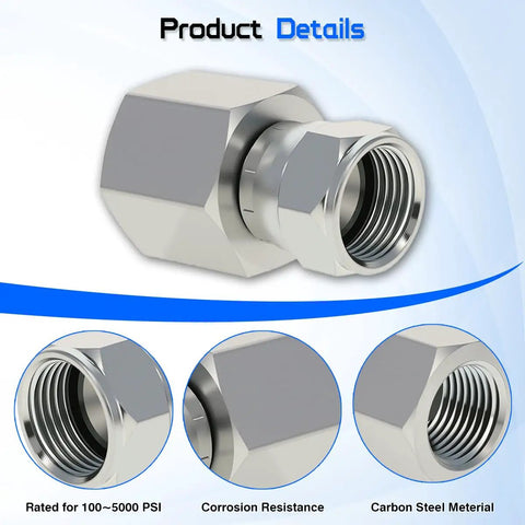 Beefy 1/4 Inch Female NPTF To 1/4 Inch Female JIC 37 Degree Swivel Pipe Flare Adapter Two Pack For Hydraulic Hoses And High Pressure Lines Automotive And Industrial Use, zinc plated