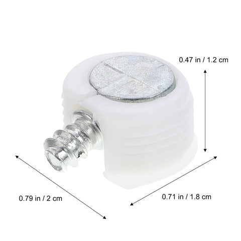 White Furniture Shelf Support Pegs Cam Lock Fasteners feature a screw design, used for secure hidden shelf bracket assembly.