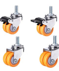 Heavy Duty Caster Wheels For Furniture And Equipment, 1.5 Inch Silent Rubber Swivel Casters With Brake, M12 Thread Mount, Roll Like Butter No Sweat Install Orange Set Of 4 Solid Rig