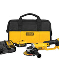 Kickass 20V Max Cordless Angle Grinder Kit With Four Inch Disc And 8000 Rpm Brushless Motor with tool bag and batteries.